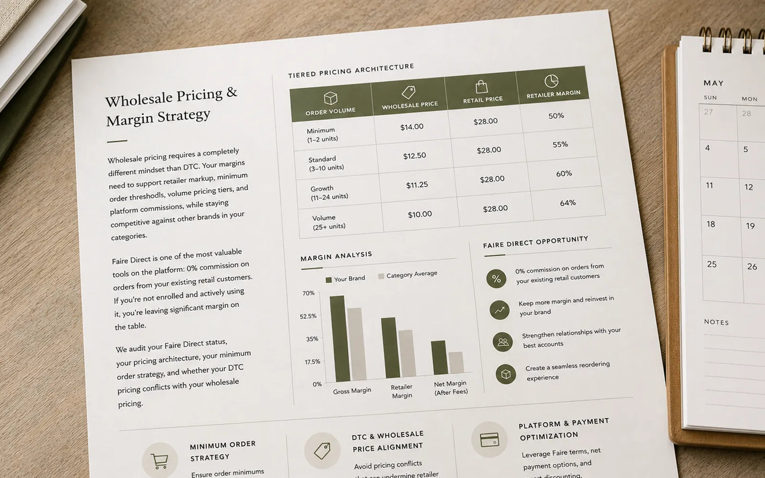B2B Faire Pricing Wholesale Strategy Worksheet on a desk