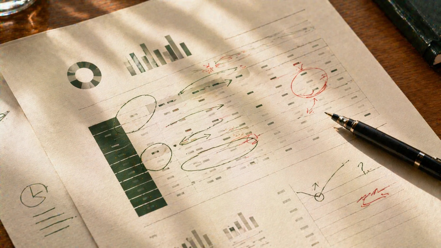 Annotated audit report with hand-marked findings and flagged data points