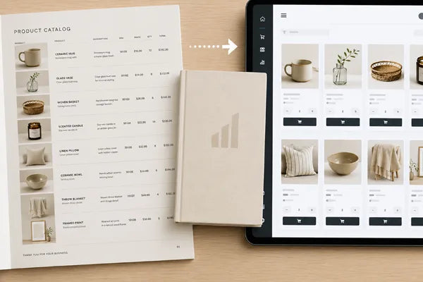 B2B wholesale platform interface showing digital catalog, pricing tiers, and retailer order management